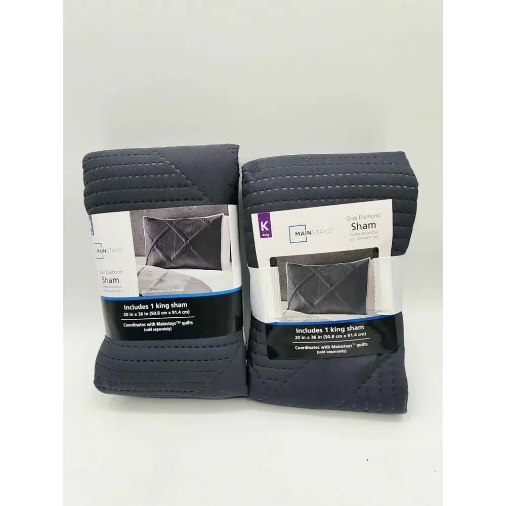 Mainstays Grey Diamond King Shams (2pack) 20x36 New.